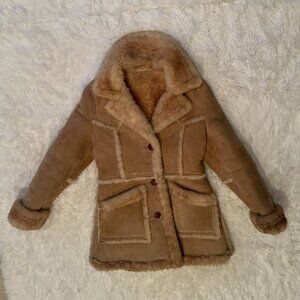 🎉HP🎉 Vintage Genuine Shearling Sheepskin Coat, Made in USA Unisex Size 8 HTF